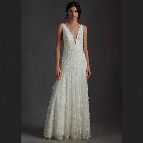 Jenny by Jenny Yoo Lourdes V-Neck Convertible-Sleeve Lace Wedding Gown - Picture 5 of 8